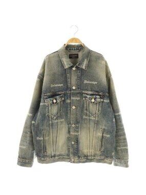 Balenciaga Logo Print Denim Jacket Cotton Navy S
